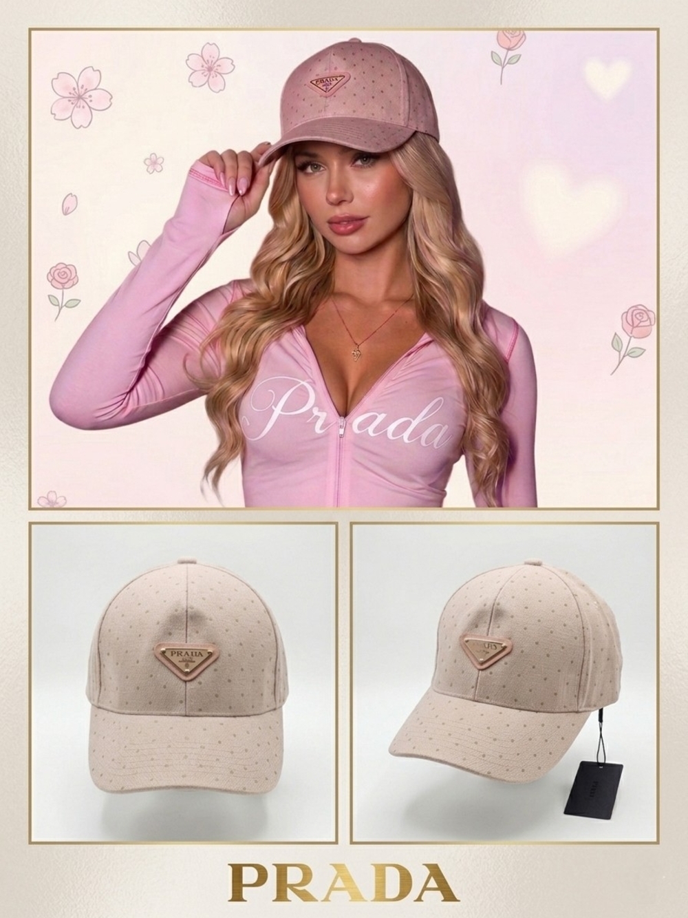 NWT 🌸 PRADA 🌸 Pink Dotted Baseball Cap Hat